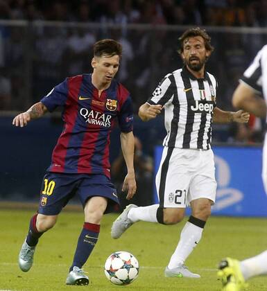 Champions League final between FC Barcelona (Barca) and Juventus Turin in Berlin. In this picture, Messi and Pirlo. xFRANCESCxADELANTADOx 