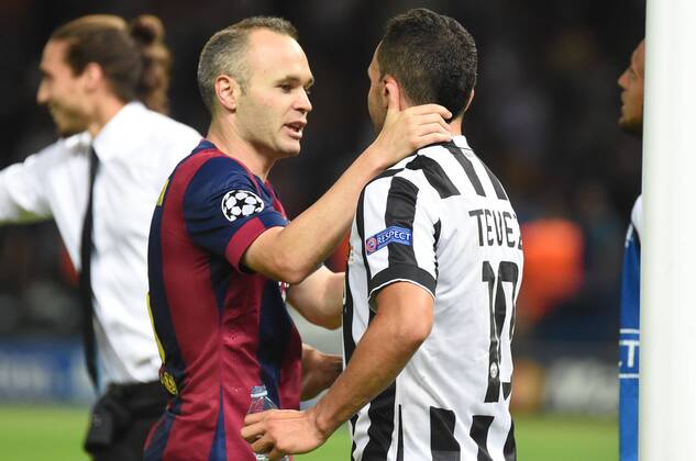 June 5, 2015 - Berlin, Germany - INIESTA (L) and TEVEZ during the final Champions League football match between Barcellona and Juventus at Olympiastadium in ..Berlino, Germany, on June; 6, 2015. Soccer,Final Champions League: Juventus vs Barcellona  - ZUMAn230