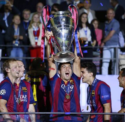 SUAREZ Luis Team FC Barcelona Barca Champions League Sieger 2015 bei der Siegeehrung UEFA Champions League Finale Juventus Turin-FC Barcelona in Berlin am 06.Juni 2015 in Berlin 
