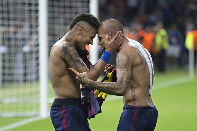 Berlin, 06.06.2015, Olympiastadion Schlussjubel: Neymar (Barca), Daniel Alves (Barca) Juventus Turin - FC Barcelona Barca