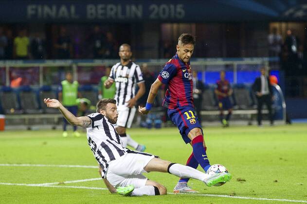 (L-R) Andrea Barzagli of Juventus FC, Neymar of FC Barcelona Barca during the UEFA Champions League final match between Barcelona and Juventus on June 6, 2015 at the Olympic stadium in Berlin, Germany. Barcelona v Juventus Champions League final 2014 2015 xVIxxIVx 3947819