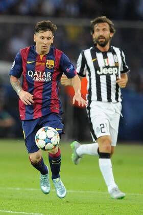 IPP20150607 Football - soccer: UEFA Champions League, Final 2015, Juventus Turin - FC Barcelona Barca lionel leo messi e andrea pirlo (Hinweis: Verwendung nur in Deutschland - only Germany) xHOCHxZWEIx xItalyxPhotoxPressx 