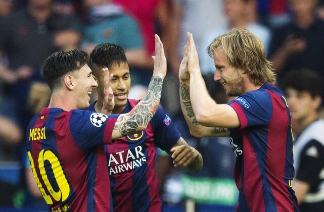 June 6, 2015 - Berlin, - 150606 Barcelonas Lionel Messi, Neymar, Ivan Rakitic 0-1- - Champions League Finale, Juventus Turin vs FC Barcelona (Barca).. BILDBYRAN kod JM 87024 News - June 6, 2015  - ZUMAb138