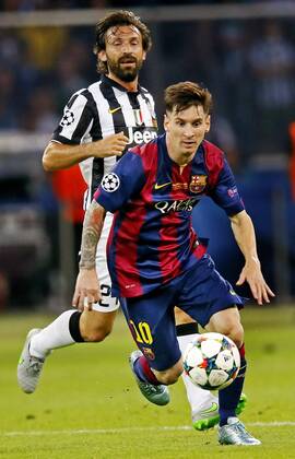 (L-R) Andrea Pirlo of Juventus, Lionel Messi of FC Barcelona Barca during the UEFA Champions League final match between Barcelona and Juventus on June 6, 2015 at the Olympic stadium in Berlin, Germany. Barcelona v Juventus Champions League final 2014 2015 xVIxxIVx 3950650