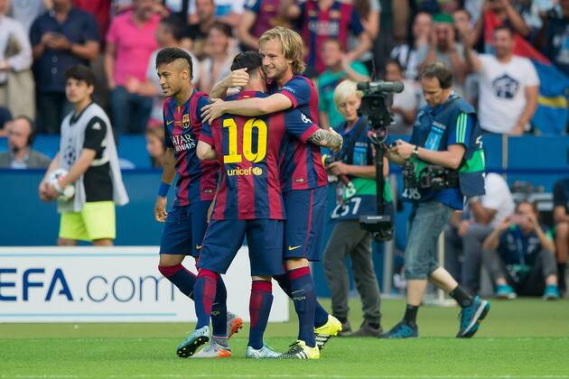 Samstag 06.06.2015, Fussball, Saison 2014 2015, UEFA Champions League Finale 2015 in Berlin, Juventus Turin - FC Barcelona Barca 1:3, Torjubel um 0:1 durch Ivan Rakitic (Barcelona) DeFodi001