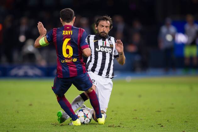 Samstag 06.06.2015, Fussball, Saison 2014 2015, UEFA Champions League Finale 2015 in Berlin, Juventus Turin - FC Barcelona Barca 1:3, Xavi Hernandez (Barcelona) gegen Andrea PIRLO (Turin) DeFodi001