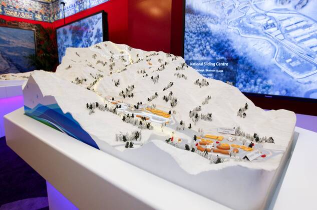 (150610) -- LAUSANNE, June 10, 2015 -- This photo shows a sandbox model at the expo of Beijing Candidate City s bid for the 2022 Winter Olympic Games Olympische Spiele Olympia OS at the Palace hotel in Lausanne, Switzerland, on June 10, 2015. ) (SP)SWITZERLAND-LAUSANNE-2022 WINTER OLYMPICS-EXPO ZhouxLei 