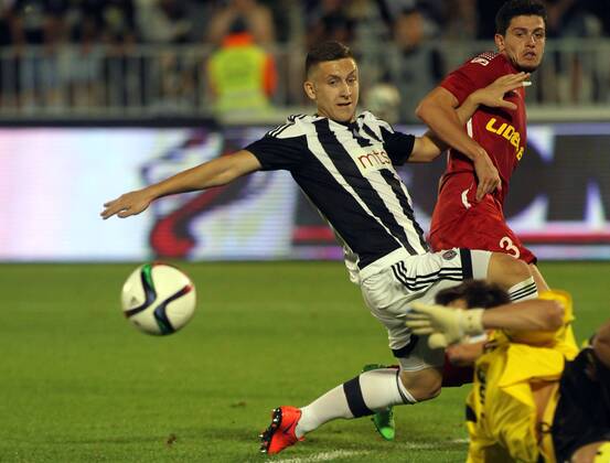 14.07.2015 Belgrade(Serbia) FK Partizan-FC Dila Gori UEFA Champions League qualifyng 2nd leg men s football Giorgi Papava(r)FC Dila Gori and Ivan Saponjic(L) FK Partizan : 