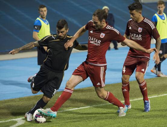 ZAGREB, July 15, 2015 -- Paulo Machado of Dinamo Zagreb (L) vies with players of Fola Esch during UEFA Champions League 2nd qualifying round soccer match at the Maksimir Stadium in Zagreb, Croatia, July 15, 2015. Game ended in 1-1 draw. ) (SP)CROATIA-ZAGREB-UEFA CHAMPIONS LEAGUE QUALIFYING misoxlisanin 