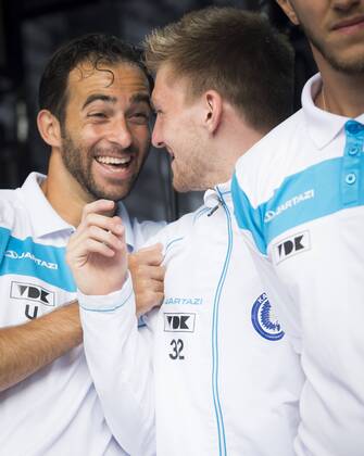- GENT, BELGIUM: Gent s Rafinha Rafael Scapini de Almeida and Gent s Thomas Foket pictured during the official presentation of the 2015-2016 Belgian first division soccer team KAA Gent during the Gentse Feesten city festival, in Gent, Monday 20 July 2015. JASPERxJACOBS x04667838x