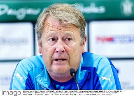 Aktuell Fußball, Champions League Quali, Malmö FF PK in Wilna July 20, 2015 - Vilnius, Litauen - 150720 Malmö FFs tränare Age Hareide under en presskonferens infar kvalet till Champions League den 20 juli 2015 i Vilnius. kod LT 35106 News - July 20, 2015  - ZUMAb138