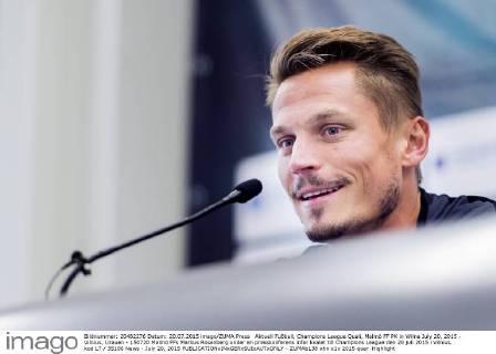 Aktuell Fußball, Champions League Quali, Malmö FF PK in Wilna July 20, 2015 - Vilnius, Litauen - 150720 Malmö FFs Markus Rosenberg under en presskonferens infar kvalet till Champions League den 20 juli 2015 i Vilnius. kod LT 35106 News - July 20, 2015  - ZUMAb138
