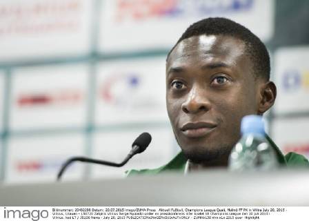 Aktuell Fußball, Champions League Quali, Malmö FF PK in Wilna July 20, 2015 - Vilnius, Litauen - 150720 Zalgiris Vilnius Serge Nyuiadzi under en presskonferens infar kvalet till Champions League den 20 juli 2015 i Vilnius. kod LT 35106 News - July 20, 2015  - ZUMAb138