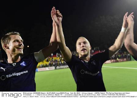 July 21, 2015 - Vilnius, Litauen - 150721 Malmö FFs Markus Rosenberg and Anton Tinnerholm - - Zalgiris Vilnius VMFD vs Malmö FF - Champions League den 21 juli 2015 Vilnius. .Foto: LUDVIG THUNMAN BILDBYRAN kod LT 35107 News - July 21, 2015  - ZUMAb138