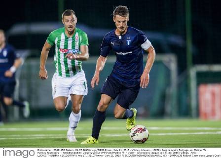July 21, 2015 - Vilnius, Litauen - 150721 Zalgiris Andro Svrljuga vs Malmö FFs Markus Rosenberg - fotbollsmatchen Zalgiris Vilnius VMFD and Malmö FF - Quali - Champions League den 21 juli 2015 i Vilnius. .Foto: LUDVIG THUNMAN BILDBYRAN kod LT 35107 News - July 21, 2015  - ZUMAb138
