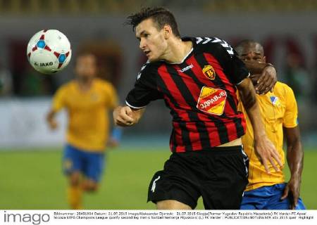 21.07.2015 Skopje(Former Yugoslav Republic Macedonia) FK Vardar-FC Apoel Nicosia UEFA Champions League qualify second leg men s football Nemanja Mijuskovic (L) FK Vardar : 
