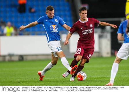 22.07.2015, Poznan , Football , Lech Poznan - FK SARAJEVO , UEFA CHAMPIONS LEAGUE Second Qualifying Round , Lech Poznan - FK Sarajevo , N Z Denis Thomalla (Lech), Gojko Cimirot (Sarajevo) , FOT. ADAM JASTRZEBOWSKI NEWSPIX.PL --- Newspix.pl  20150722_awj_3074