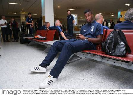 - ATHENS, GREECE: Club s Obbi Oulare pictured at the arrival of Club Brugge in Athens, Greece, Monday 27 July 2015. Belgian first league soccer team Club Brugge will play Tomorrow the first leg game of the third preliminary round of the Uefa Champions League competition against Greek soccer club Panathinaikos Athens. BRUNOxFAHY  x04671630x