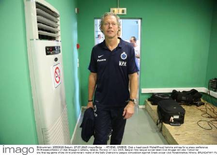 - ATHENS, GREECE: Club s head coach Michel Preud homme arrives for a press conference PK Pressekonferenz of Club Brugge in Athens, Greece, Monday 27 July 2015. Belgian first league soccer team Club Brugge will play Tomorrow the first leg game of the third preliminary round of the Uefa Champions League competition against Greek soccer club Panathinaikos Athens. BRUNOxFAHY  x04671739x