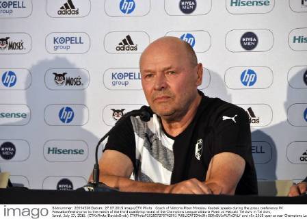 Coach of Viktoria Plzen Miroslav Koubek speaks during the press conference PK Pressekonferenz prior to the match of the third qualifying round of the Champions League Viktoria Plzen vs Maccabi Tel Aviv in Tel Aviv, Israel, July 27, 2015. (CTKxPhoto DavidxSvab) CTKPhotoP201507270742901  svd
