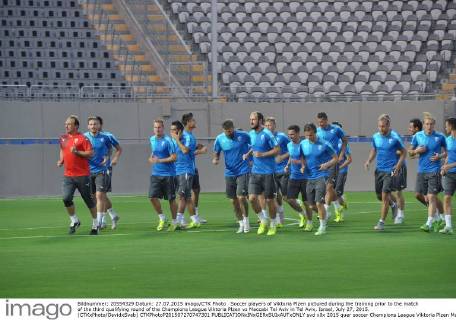 Soccer players of Viktoria Plzen pictured during the training prior to the match of the third qualifying round of the Champions League Viktoria Plzen vs Maccabi Tel Aviv in Tel Aviv, Israel, July 27, 2015. (CTKxPhoto DavidxSvab) CTKPhotoP201507270747301  svd