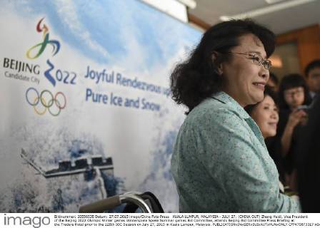 KUALA LUMPUR, MALAYSIA - JULY 27: (CHINA OUT) Zhang Haidi, Vice President of the Beijing 2022 Olympic Winter games Winterspiele Spiele Summer games Bid Committee, attends Beijing Bid Committee Press Briefing at the Traders Hotel prior to the 128th IOC Session on July 27, 2015 in Kuala Lumpur, Malaysia.  CFP470873317 