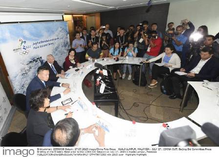 KUALA LUMPUR, MALAYSIA - JULY 27: (CHINA OUT) Beijing Bid Committee Press Briefing at the Traders Hotel prior to the 128th IOC Session on July 27, 2015 in Kuala Lumpur, Malaysia.  CFP470873363 