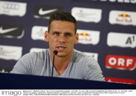 SOCCER - CL quali, RBS vs Malmoe SALZBURG,AUSTRIA,28.JUL.15 - SOCCER - UEFA Champions League, qualification, Red Bull Salzburg vs Malmoe FF, preview, press conference PK Pressekonferenz RBS. Image shows Christoph Leitgeb (RBS). GEPAxpictures xFelixxRoittner