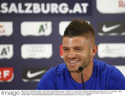 SOCCER - CL quali, RBS vs Malmoe SALZBURG,AUSTRIA,28.JUL.15 - SOCCER - UEFA Champions League, qualification, Red Bull Salzburg vs Malmoe FF, preview, press conference PK Pressekonferenz RBS. Image shows Valon Berisha (RBS). GEPAxpictures xFelixxRoittner