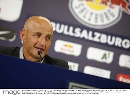SOCCER - CL quali, RBS vs Malmoe SALZBURG,AUSTRIA,28.JUL.15 - SOCCER - UEFA Champions League, qualification, Red Bull Salzburg vs Malmoe FF, preview, press conference PK Pressekonferenz RBS. Image shows head coach Peter Zeidler (RBS). GEPAxpictures xFelixxRoittner