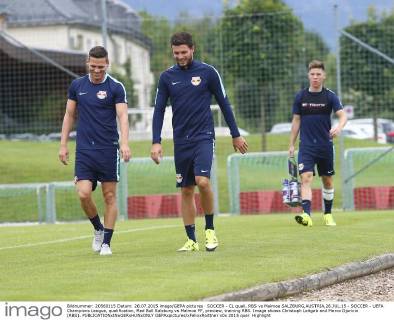 SOCCER - CL quali, RBS vs Malmoe SALZBURG,AUSTRIA,28.JUL.15 - SOCCER - UEFA Champions League, qualification, Red Bull Salzburg vs Malmoe FF, preview, training RBS. Image shows Christoph Leitgeb and Marco Djuricin (RBS). GEPAxpictures xFelixxRoittner