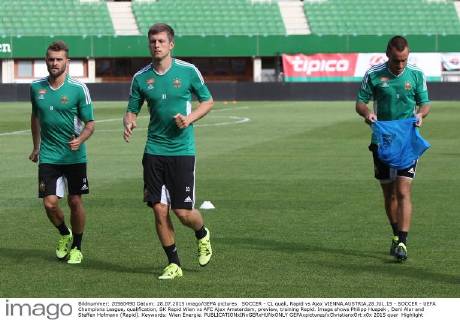 SOCCER - CL quali, Rapid vs Ajax VIENNA,AUSTRIA,28.JUL.15 - SOCCER - UEFA Champions League, qualification, SK Rapid Wien vs AFC Ajax Amsterdam, preview, training Rapid. Image shows Philipp Huspek , Deni Alar and Steffen Hofmann (Rapid). Keywords: Wien Energie. GEPAxpictures xChristianxOrt