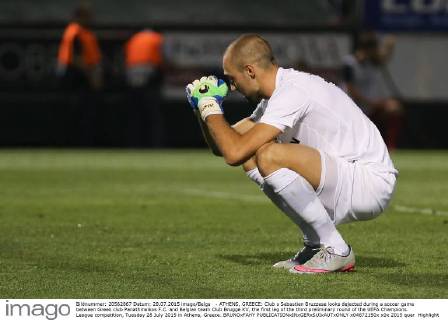- ATHENS, GREECE: Club s Sebastien Bruzzese looks dejected during a soccer game between Greek club Panathinaikos F.C. and Belgian team Club Brugge KV, the first leg of the third preliminary round of the UEFA Champions League competition, Tuesday 28 July 2015 in Athens, Greece. BRUNOxFAHY  x04672150x