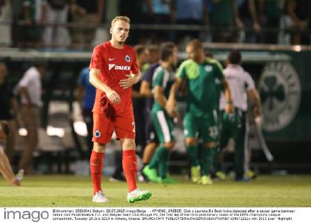 - ATHENS, GREECE: Club s Laurens De Bock looks dejected after a soccer game between Greek club Panathinaikos F.C. and Belgian team Club Brugge KV, the first leg of the third preliminary round of the UEFA Champions League competition, Tuesday 28 July 2015 in Athens, Greece. BRUNOxFAHY  x04672211x