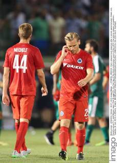 - ATHENS, GREECE: Club s players look dejected after a soccer game between Greek club Panathinaikos F.C. and Belgian team Club Brugge KV, the first leg of the third preliminary round of the UEFA Champions League competition, Tuesday 28 July 2015 in Athens, Greece. BRUNOxFAHY  x04672223x