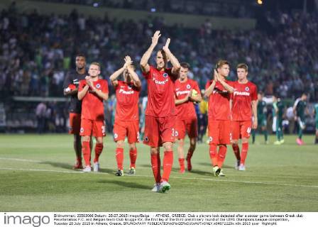 - ATHENS, GREECE: Club s players look dejected after a soccer game between Greek club Panathinaikos F.C. and Belgian team Club Brugge KV, the first leg of the third preliminary round of the UEFA Champions League competition, Tuesday 28 July 2015 in Athens, Greece. BRUNOxFAHY  x04672229x