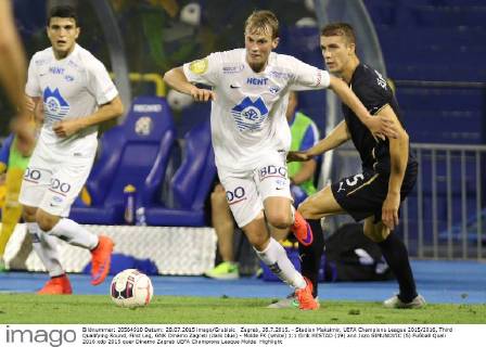 Zagreb, 28.7.2015. - Stadion Maksimir, UEFA Champions League 2015 2016, Third Qualifying Round, First Leg, GNK Dinamo Zagreb (dark blue) - Molde FK (white) 1:1 Eirik HESTAD (19) and Jozo SIMUNOVIC (5)