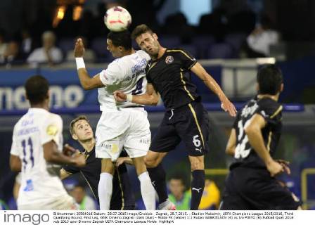 Zagreb, 28.7.2015. - Stadion Maksimir, UEFA Champions League 2015 2016, Third Qualifying Round, First Leg, GNK Dinamo Zagreb (dark blue) - Molde FK (white) 1:1 Ruben GABRIELSEN (4) vs Ivo PINTO (6)