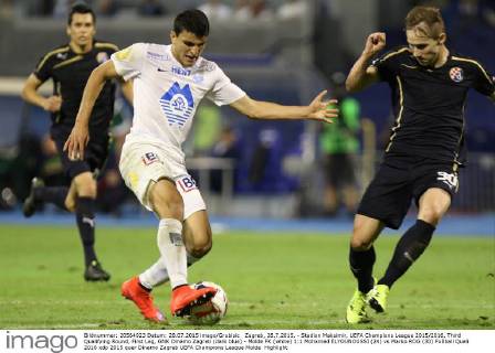 Zagreb, 28.7.2015. - Stadion Maksimir, UEFA Champions League 2015 2016, Third Qualifying Round, First Leg, GNK Dinamo Zagreb (dark blue) - Molde FK (white) 1:1 Mohamed ELYOUNOUSSI (24) vs Marko ROG (30)