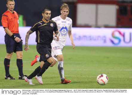 28.07.2015 Zagreb(Croatia) GNK Dinamo Zagreb-Molde FK UEFA Champions League Third Leq qualifying men s football Paulo Machado(c)GNK Dinamo Zagreb and Eirik Hestad(behind) Molde FK : 