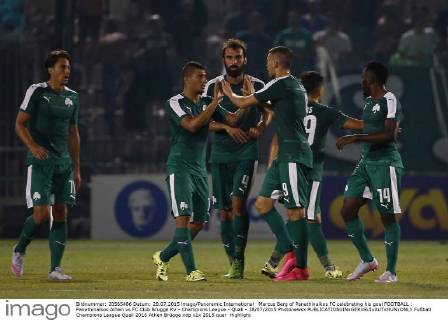Marcus Berg of Panathinaikos FC celebrating his goal FOOTBALL : Panathinaikos Athen vs FC Club Brugge KV - Champions League - Quali - 28 07 2015 Photonewsx 