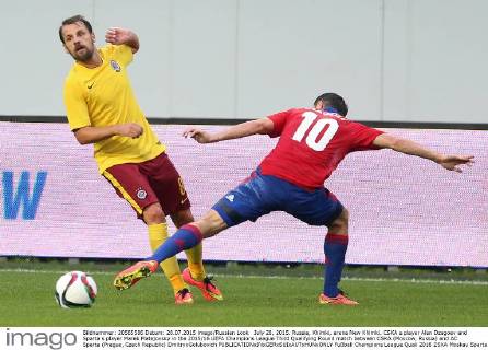 July 28, 2015. Russia, Khimki, arena New Khimki. CSKA s player Alan Dzagoev and Sparta s player Marek Matejovsky in the 2015 16 UEFA Champions League Third Qualifying Round match between CSKA (Moscow, Russia) and AC Sparta (Prague, Czech Republic) DmitryxGolubovich 