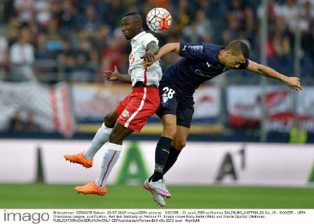 SOCCER - CL quali, RBS vs Malmoe SALZBURG,AUSTRIA,29.JUL.15 - SOCCER - UEFA Champions League, qualification, Red Bull Salzburg vs Malmoe FF. Image shows Naby Keita (RBS) and Nikola Djurdjic (Malmoe). GEPAxpictures xFlorianxErtl