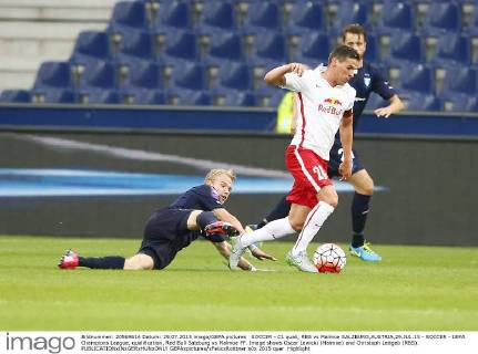 SOCCER - CL quali, RBS vs Malmoe SALZBURG,AUSTRIA,29.JUL.15 - SOCCER - UEFA Champions League, qualification, Red Bull Salzburg vs Malmoe FF. Image shows Oscar Lewicki (Malmoe) and Christoph Leitgeb (RBS). GEPAxpictures xFelixxRoittner