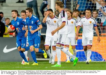 Poland Poznan 29.07.2015 Season 2015 2016 UEFA Champions League Quali - Third round of Champions League elimination Lech Poznan vs FC Basel On the picture: Denis Thomalla lech poznan 18 joy after goal celebrates after scoring goal -  150729_1SB0068