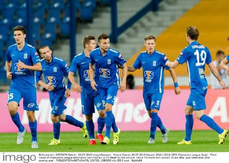 Poland Poznan 29.07.2015 Season 2015 2016 UEFA Champions League Quali - Third round of Champions League elimination Lech Poznan vs FC Basel On the picture: Denis Thomalla lech poznan 18 joy after goal celebrates after scoring goal -  150729_1SB0080
