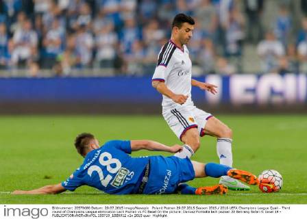 Poland Poznan 29.07.2015 Season 2015 2016 UEFA Champions League Quali - Third round of Champions League elimination Lech Poznan vs FC Basel On the picture: Dariusz Formella lech poznan 28 Behrang Safari fc basel 19 -  150729_1SB9912