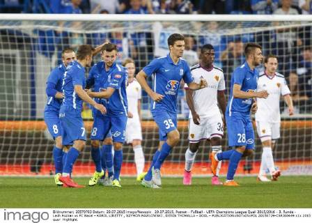 29.07.2015, Poznan - Fußball - UEFA Champions League Quali 2015 2016 - 3. Runde - Lech Poznan vs FC Basel - KAROL LINETTY , SZYMON PAWLOWSKI , DENIS THOMALLA - GOAL -  20150729-CSRJ60449