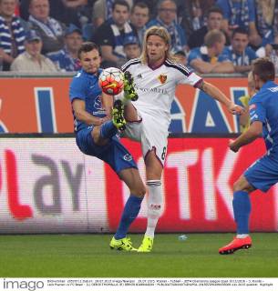 29.07.2015, Poznan - Fußball - UEFA Champions League Quali 2015 2016 - 3. Runde - Lech Poznan vs FC Basel - (L) DENIS THOMALLA (R) BIRKIR BJARNASON -  20150729CSWK35008