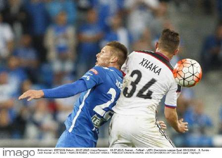 29.07.2015, Poznan - Fußball - UEFA Champions League Quali 2015 2016 - 3. Runde - Lech Poznan vs FC Basel - MARCIN ROBAK , TAULANT XHAKA -  20150729-CSRJ61147